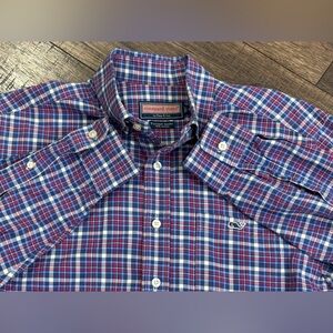 Vineyard Vines Shirt Mens Small Plaid Tucker Shirt Long Sleeve Preppy Red Blue